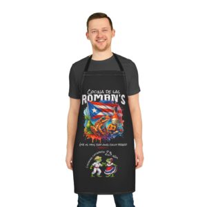 Cocina de las Roman’s Apron — Puerto Rican Flag & Lechon Design, Personalized Kitchen Apron